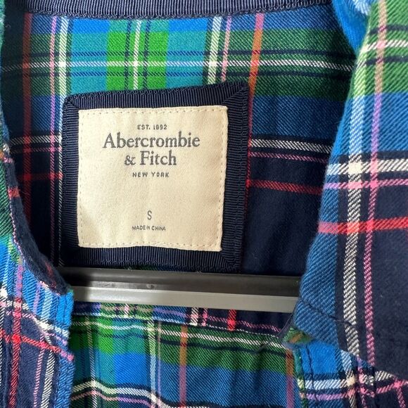 Abercrombie & Fitch Blue Green Red Plaid Button Down Long Sleeve Shirt S - Picture 3 of 13